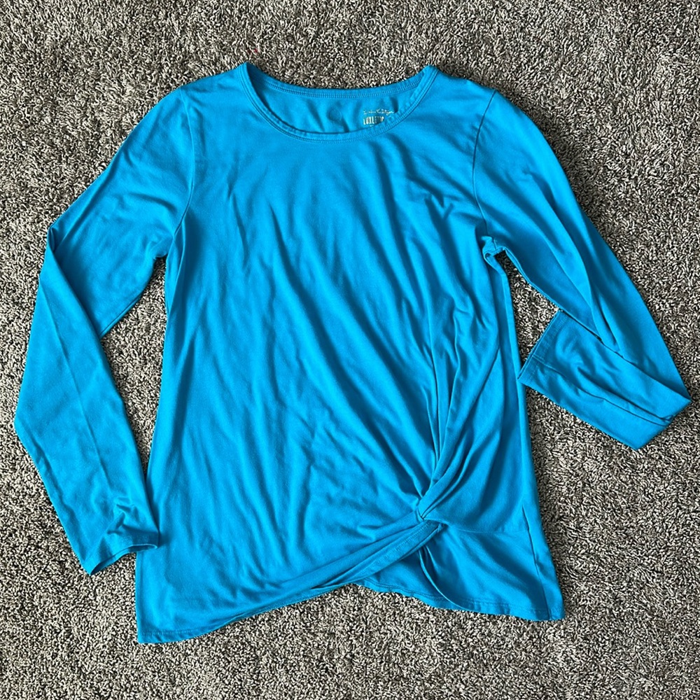 Lilly Pulitzer Turquoise Blue Long Sleeve Twist Hem Tee